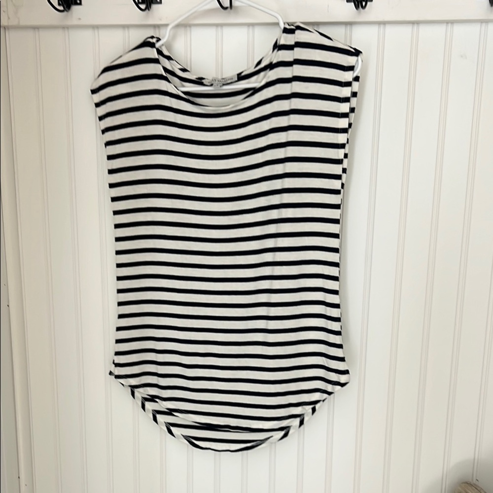 Green Envelope Black and White Striped Muscle Tee